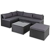 Casaria Polyrattan Lounge Set XL mit Auflagen Kissen Tisch Glasplatte Kombinierbar Gartenmöbel Ecklounge Schwarz Grau