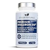 Hyaluronsäure Kapseln – Hochdosiert: 510 mg. 90 Stück (3 Monate). Mit Ceramiden und Vitamin C, B12, Zink. Hyaluron Kapseln mit 500-700 kDa und Vegan
