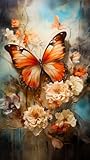 adrium Acryl-Bild 50 x 90 cm: Bild von Schmetterling und Blumen auf blauem Hintergrund. Generative KI. (212995669)
