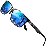 DUCO Herren Polarisierte Sonnenbrille mit Rechteckig Metallrahmen und Kohlefaser Brillenbügel UV400 CAT 3 8206 (Schwarz Rahmen Blau Linse)