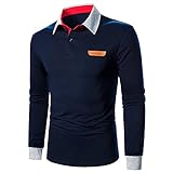 KAIXLIONLY Poloshirt Herren Langarm Modedesign Revers Polohemd Sport Lässiges Polo Golf T-Shirt Nähen Casual Loose Wintershirts Langarm-Oberteil mit Kragen Hemd
