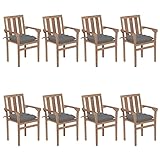 Unfade Memory Stapelbare Gartenstühle mit 7 cm Sitzauflage Teak-Massivholz Terrassenstühle Outdoor Stapelstühle Balkonstuhl Gartenmöbel Holzstühle 58x50x89 cm (8 Stück Set, Grau)