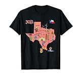 Texas Touristenkarte mit Sehenswürdigkeiten, Flagge und berühmten Symbolen T-Shirt