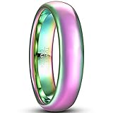 OIYO Herren Damen Wolfram Ring 6mm Kuppel Ehering Regenbogen-Versprechensring Größe 59(18.8)