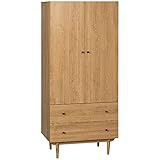 HOMCOM Kleiderschrank, Kleiderschrank, Aufbewahrungsschrank mit 2 Türen, 2 Schubladen und Kleiderstange, 80 x 52 x 180 cm, Holzoptik