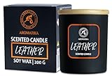 Duftkerze Leder 200g - Aroma Kerze mit Ätherischen Sandelholz Öl - Aromatherapie Sojawachs Kerze - Duftkerze für Hause - Duftkerze im Glas - Kerzen für Raumduft - Geschenk für Männer