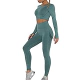 Sfit Damen Sportanzüge 2 Teilig Trainingsanzug Leggings und Sport Top Set Jogginganzug Sport Bekleidungsset Yoga Outfit Sportswear Freizeitanzug(Grün,M)