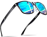 ATTCL Herren Polarisierte Fahren Sonnenbrille Al-Mg Metall Rahme Ultra Leicht 8587-black-blue UV400 CAT 3 CE