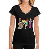 QDGERWGY Captain Caveman and The Teen Angels Damen Fashion Supersoft V-Ausschnitt T-Shirt, Schwarz , Small