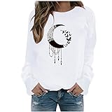 Masrin Mask Damen Sweatshirt Lässiger Mondschmetterling gedruckt Pulloveroberteile Langarmhemden Bluse(M,Weiß)