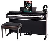 Classic Cantabile DP-210 RH E-Piano SET inkl. Bank, Kopfhörer, Schule (Digitalpiano 88 Tasten Hammermechanik, Kopfhöreranschlüsse, USB, Metronom, 3 Pedale, Piano für Anfänger, inkl. Noten) Rosenholz