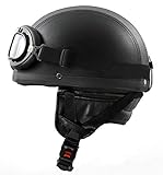 ATO-Moto Retro Oldtimer Helm mit Leder bezogen und Fliegerbrille Größe (L 59/60cm)