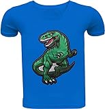 Dino Kinder Jungen T-Shirt Wendepailletten Kurzarm Shirt Hemd Polo Rundhals Freizeit (146-152, Blau)