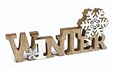 TEMPELWELT Deko Aufsteller Schriftzug Winter LED Beleuchtet 28,5 cm, Holz Natur Weiß, Dekofigur Holzdeko Dekoschild Winterdeko
