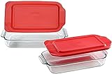 Pyrex Basics 3 and 4.8 Quart Glass Oblong Baking Dish with Red Plastic Lid