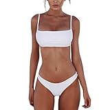 meioro Bikini Sets für Damen Push Up Tanga mit niedriger Taille Badeanzug Bikini Set Badebekleidung Beachwear (S,Weiß)