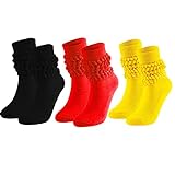Magicor 3 Paar Damen-Socken, weich, extra lang, gestrickt, kniehoch, Stiefelsocken, 3 Stück - Schwarz, Rot, Gelb, 38