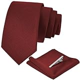Aomig Herren Krawatten, 3-teiliges Set Krawatten Set mit Einstecktuch krawattenklammer, Schmale Krawatte 6 cm für Männer, Elegant Hochzeit Krawatte für Büro oder Festliche Veranstaltunge (Rot)