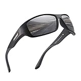 PUKCLAR Sonnenbrille Herren Polarisierte Sportbrille Radsportbrillen Fahrerbrille Damen UV400 Schutz, L, C1 Schwarzer Rahmen / Cat 3 Grau
