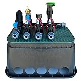 STEMAX-Wassertechnik: Kopfstation mit 2, 3 oder 4 Hunter PGV Magnetventilen + vorgebohrter Ventilbox + Wassersteckdose, Größe der Klemmkupplungen: 25mm, Ventilverteiler, Größe: 3 Magnetventile