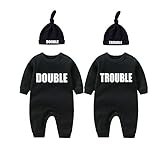 Culbutomind Baby-Bodys für Zwillinge, niedliches Outfit mit Mütze, Baby-Pyjama, Neugeborene, Mädchen, Kleidung, Zwillings-Geschenk, Schwarz Bt, 50