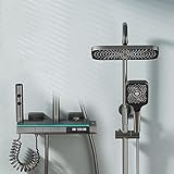Dusche Thermostat Digitalanzeige Duscharmatur Set 4 Funktionen Duschkombination Set mit 12' Duschkopf, Handb