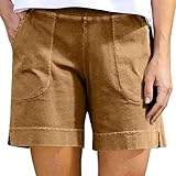 Kurze Latzhose Damen Schwarze Hose Damen Sport Shorts Latzhose Kurz Damen Schwarze Stoffhose Damen Rennrad Hose Damen Sporthose Damen Kurz mit Innenhose Kurze Hosen Damen Beige M