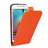 MPG Flip Case Hülle für Samsung Galaxy S4 Mini, Handyhülle Orange, Tasche Handytasche Schutzhülle mit Magnet-Verschluss