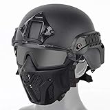 WTZWY Mich 2000 taktischer Helm & Full Face Protection Airsoft-Maske mit Abnehmbarer Anti-Fog-Schutzbrille für Airsoft Paintball Hunting CS-Spiele,Bk