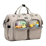 Pomelo Best Wickeltasche mit wasserdicher Wickelunterlage und 2 Kinderwagen Haken verstellbare Schultergurt multifunktionale Umhängetasche Reisetasche für Unterwegs Beig