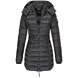 TTFDJG Daunenjacke Damen Schwarz Winterjacke Steppjacke Damen Lang Winter Jacket For Women Daunenmantel Damen Lang Schwarz XL