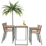 Teako Design 4 Barstühle Teak + Edelstahl Fedaia + Tisch Cadore Massivholz Wetterfest, für Garten und Terrasse, Outdoor-Möbel, Gartenmöbelgruppe, mit Rückenlehne, Bar-Set