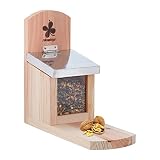 Relaxdays Eichhörnchen Futterhaus, FSC-zertifiziertes Holz, Metalldach, Belüftungslöcher, zum Aufhängen, Natur/Silb