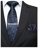 JEMYGINS Dunkelblau krawatte Paisley Seide Herren Krawatten und Einstecktuch mit krawattenklammer Sets (1)