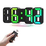 LOFICOPER Digitaler Wecker, 3D LED Wanduhr mit Fernbedienung, 14 Schriftfarben, 10 RGB-Ambientelichter, Helligkeit Einstellbar, Snooze, für Haus, Büro (Inklusive 1,5 m Kabel)