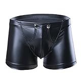 YiZYiF Herren Boxer Boxershort Unterhose Lack-Optik Ledershort Pants Hose Trunk mit Zipper Bulge Beutel Gr. M L XL XXL (Large, Schwarz A)
