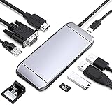 DOOK USB C Adapter 9 in 1 USB C Docking Station mit 4K HDMI VGA, Gigabit Ethernet, 3*USB 3.0,100W PD, SD/TF Kartenleser, Kompatibel für MacBook Pro, MacBook Air, Thinkpad T480, XPS 13/15 Usw.