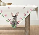 Artoid Mode Tulpe Hasen Ostern Waschbare Tischwäsche, Saisonaler Frühling Küche Tisch Dekoration Drinnen Urlaub Party Dekor 85x85 cm