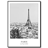 daazoo Rahmenbild Paris La Tour Eiffel | Wandbild mit Rahmen schwarz Hochformat | Bild Poster Stadt | Herbst Eiffelturm hell | Geschenkidee | Wohnzimmer Büro | schwarz weiß | 50 x 70 cm