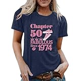 Frauen 50. Geburtstagsgeschenk für Frauen Vintage 1974 Shirt Briefdruck Retro Party Tops Lässiges Kurzarm-T-Shirt Tunika Damen Elegant Damen Weiss Damen Rundhals Kurzarm T-Shirt Damen (Navy, XXL)