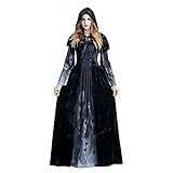 Zimuuy Damen Halloween Schwarzes Kleid Witch Kostüm Kleid Geisterkostüm Gothic Cosplay(Schwarz,XXL)