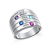Personalisierter Familiennamen Ring mit 5 Namen Damen Ringe für Mutter Ehefrau Gravierter Namensring Silber zum Geburtstag(Silber 22.3)