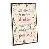 TypeStoff Holzschild mit Spruch – Positiv denken – im Vintage-Look mit Zitat als Geschenk und Dekoration zum Thema Motivation, Hygge und Optimismus - HS-00900