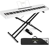 MUSTAR E Piano Digital Piano 88 Tasten, Keyboard mit halbgewichteten Tasten & Bluetooth, Portable Piano Set mit Sustain Pedal, Keyboardständer und Tragetasche, Weiß