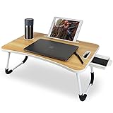 Faltbarer Laptop-Knietisch, Laptops mit Schublade, Tablet/Becherhalter, Laptop-Betablett, Laptop-Ständer zum Arbeiten, Schreiben, Lesen und Frühstück