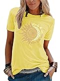 Abtel Sommer Damen T-Shirt Sunflower Print Muster Kurzarm Rundhalsausschnitt Basic Kurzarm Lose Damen Rundhals Casual Top L 1# gelb