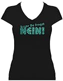 Fun Shirt Premium Sprüche Damen Glitzeraufdruck Bevor Du fragst Nein!, T-Shirt, Grösse L, Druck Jade Glitzer