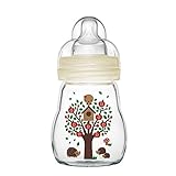 MAM Feel Good Babyflasche aus Glas (170 ml), Babyflasche mit weiter Öffnung, stabile Baby Trinkflasche mit Sauger Gr. 1, ab der Geburt, Naturmotive, beige