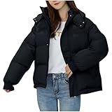 Mvmdey Damen Winterjacke Kurz Einfarbig Verdickter Baumwolle Wattierte Jacke Hoodie Steppjacke Mit Taschen Warm Bequemes Softshelljacke Für Damen Mit Kapuze Lässig Übergangsjacke D