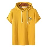Männer Casual Tee Top Kleidung Männer strickte Textur Kokosnuss Kapuze-Kordelstring-T-Shirts (Farbe : Gelb, Size : XXL)